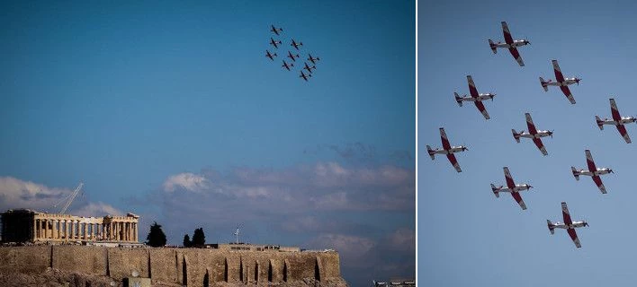 Φαντασμαγορικό θέαμα! Αεροπλάνα σε σχηματισμούς πέρασαν… ξυστά από την Ακρόπολη